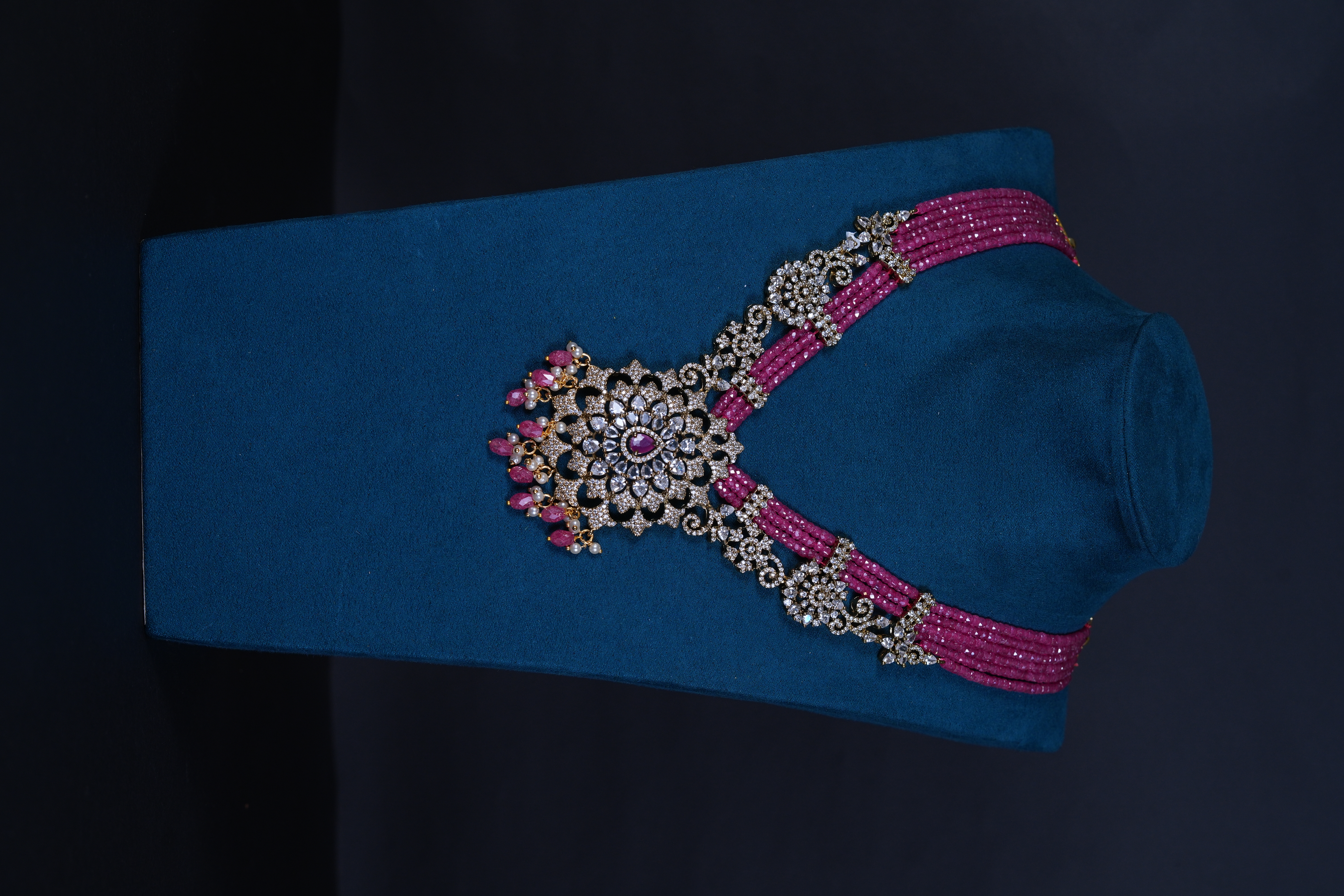 Royal Victorian Moissanite Necklace Set with Stone Beads &  Earrings