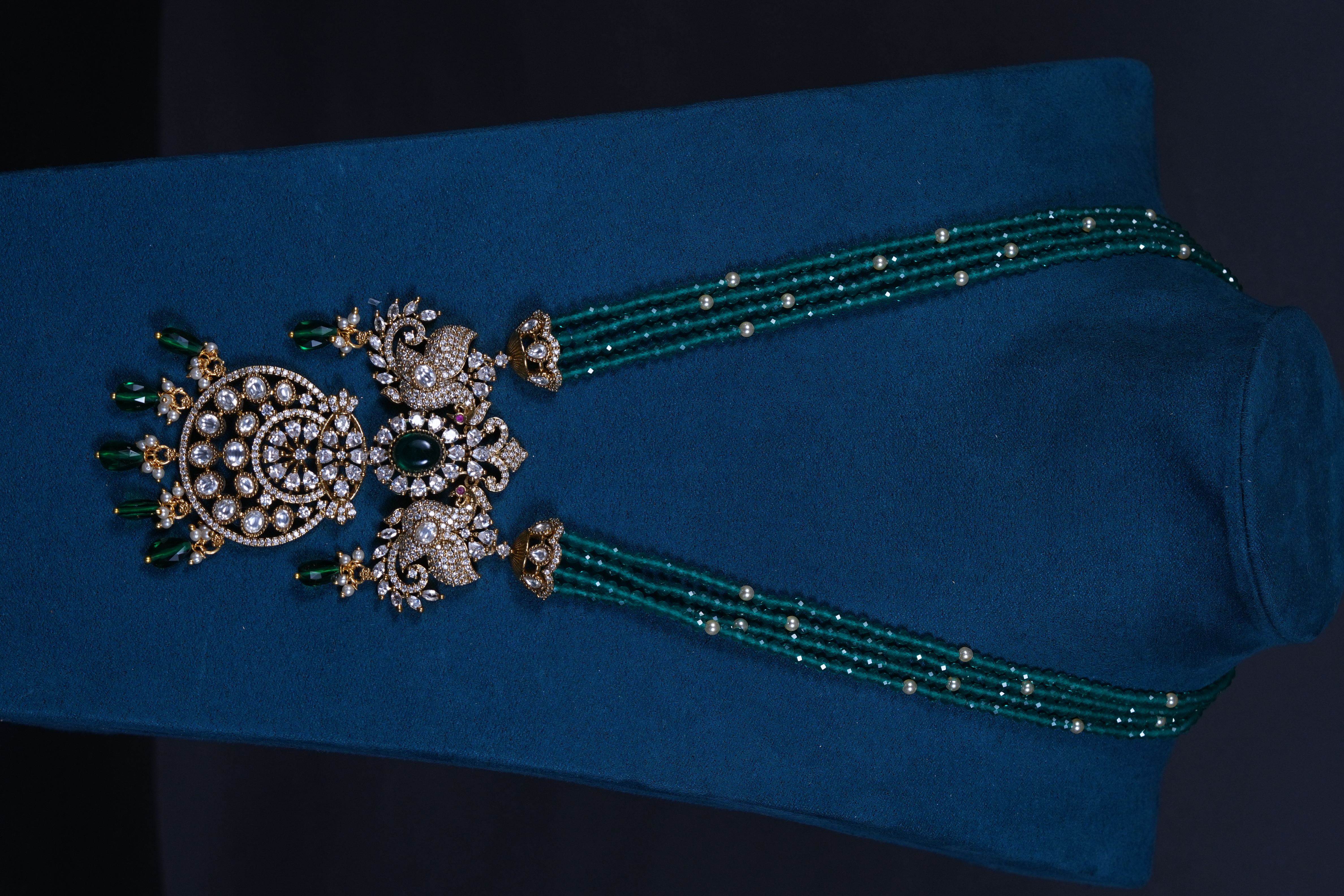 Victorian Pendant Haram Set with Green Beads & Earrings