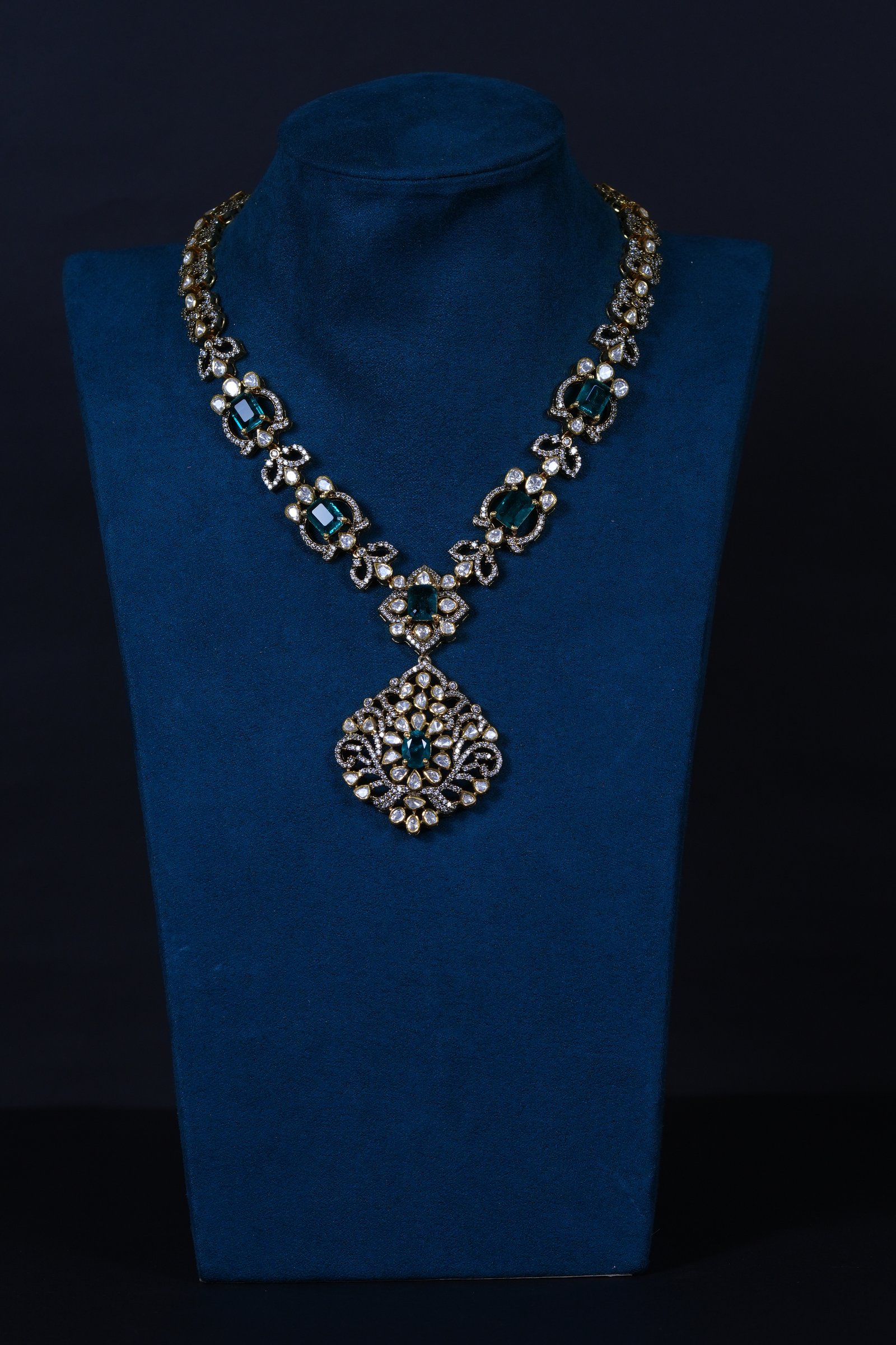 Elegant Emerald Moissanite Necklace & Earrings in 92.5 Silver