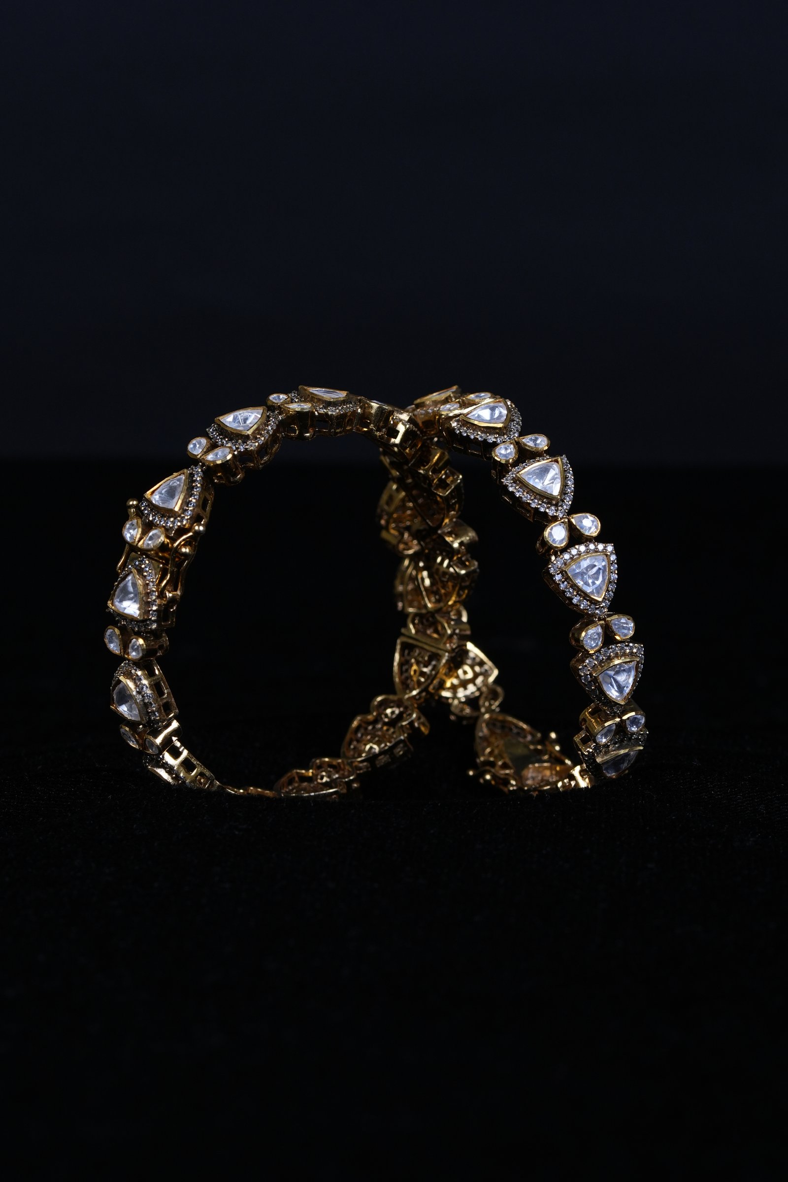 92.5 Sterling Silver Polki Kundan Openable Kada Bangles