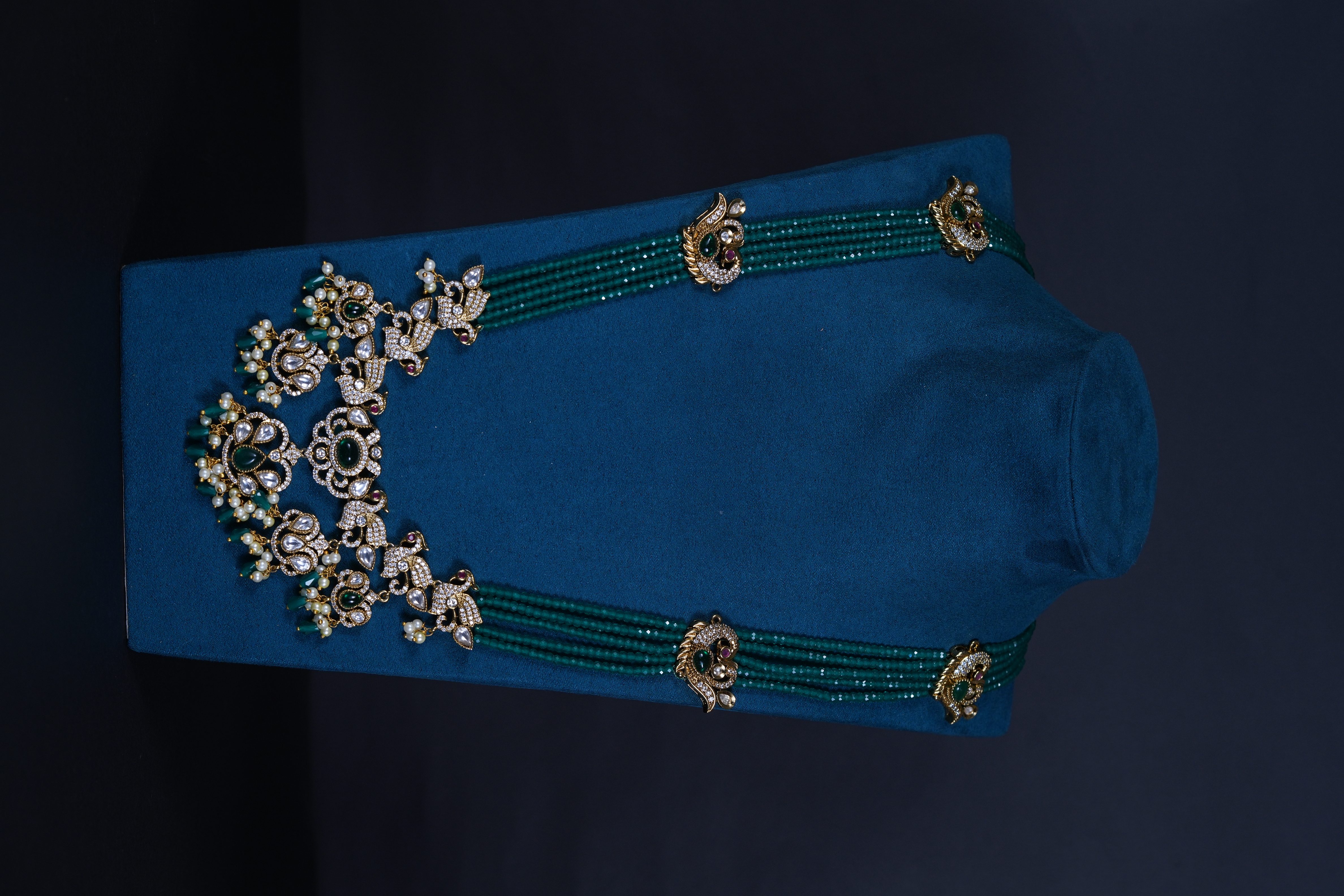 Victorian Pendant Haram Set with Green Beads & Earrings