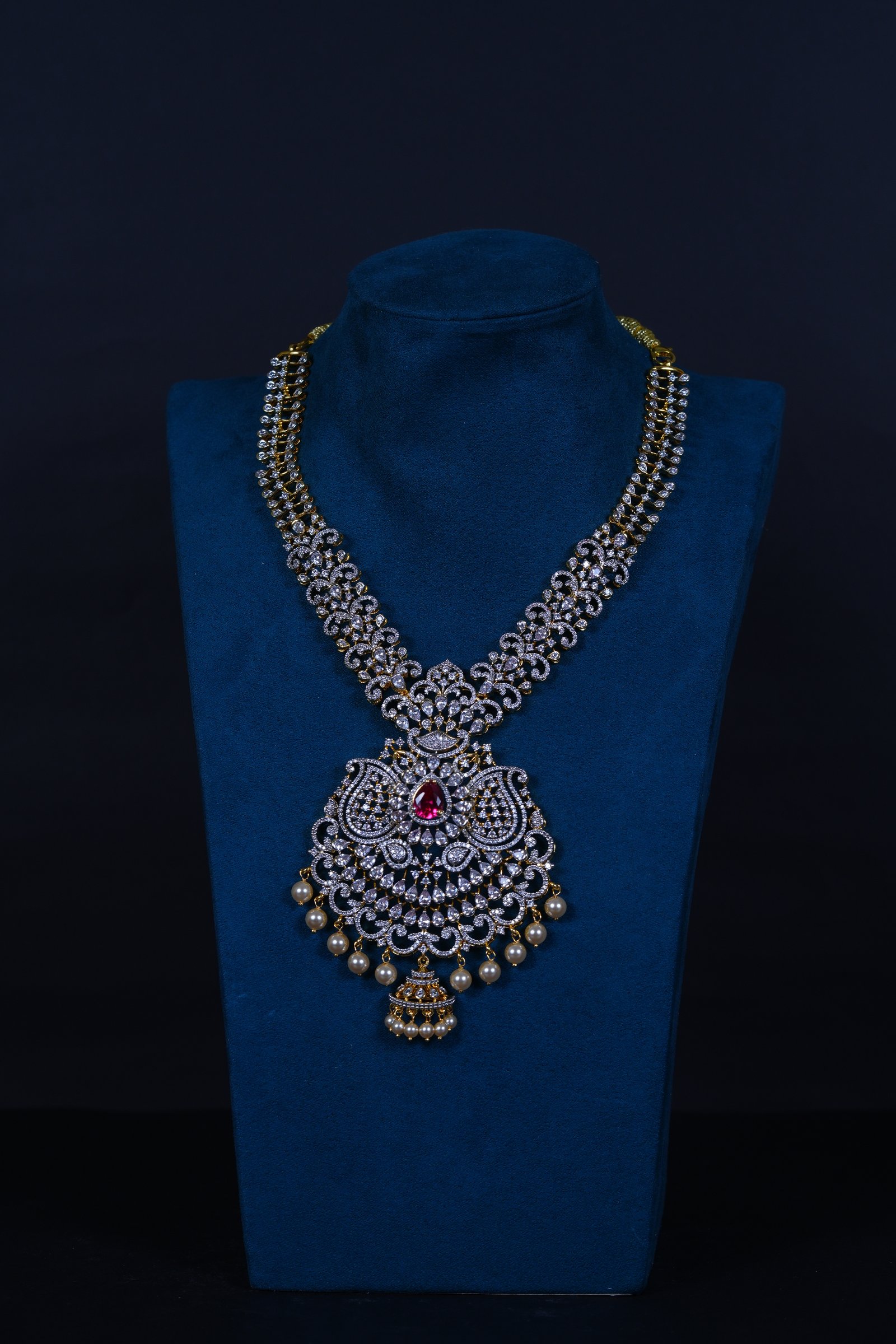 Royal Ruby AD stones Long Haram Set in 92.5 Sterling Silver