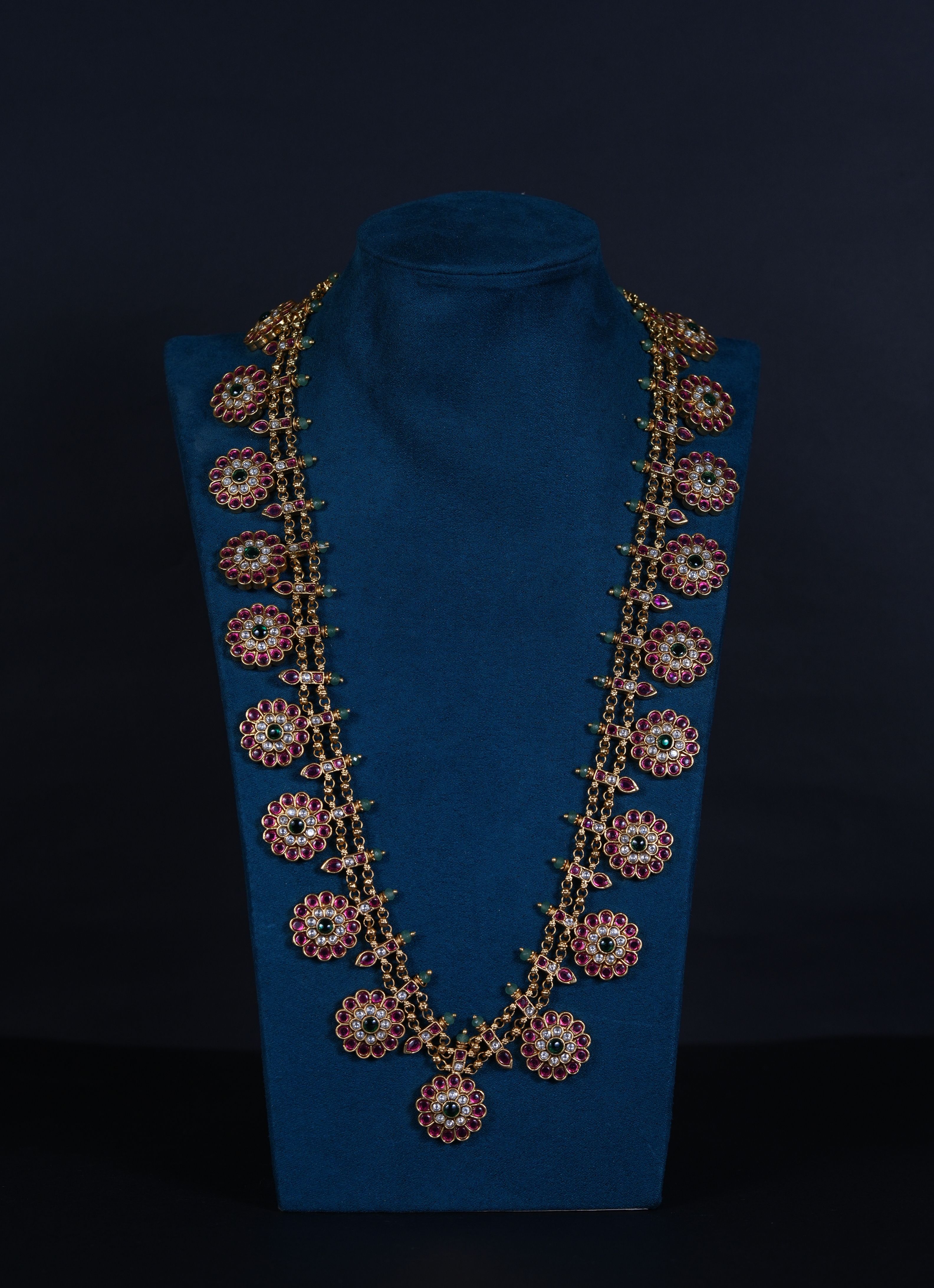 Temple Kempu Bottu Mala Set with Earrings