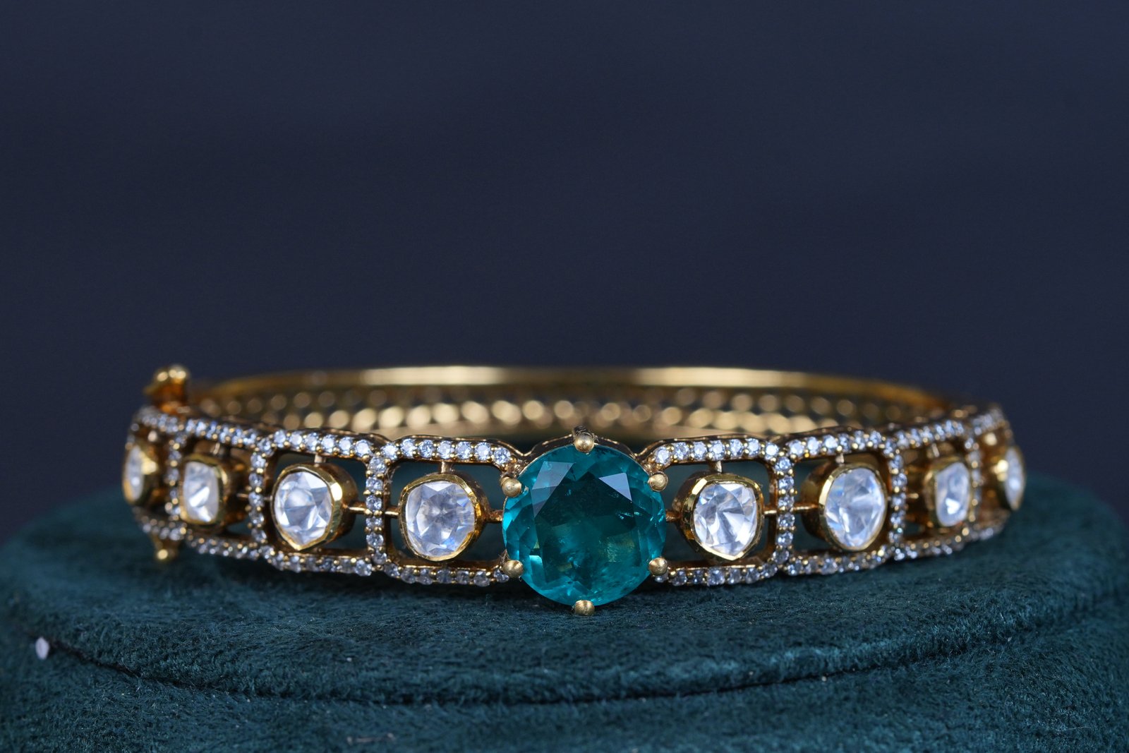 92.5 Sterling Silver Polki Emerald kada