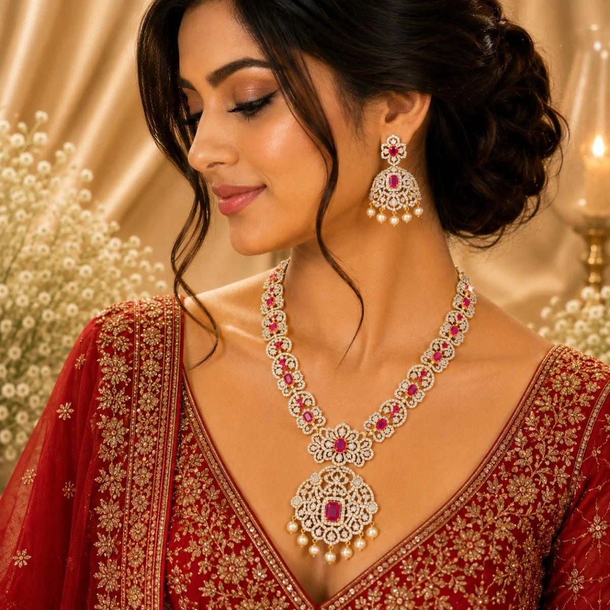 Premium Quality Diamond Replica Haram Set