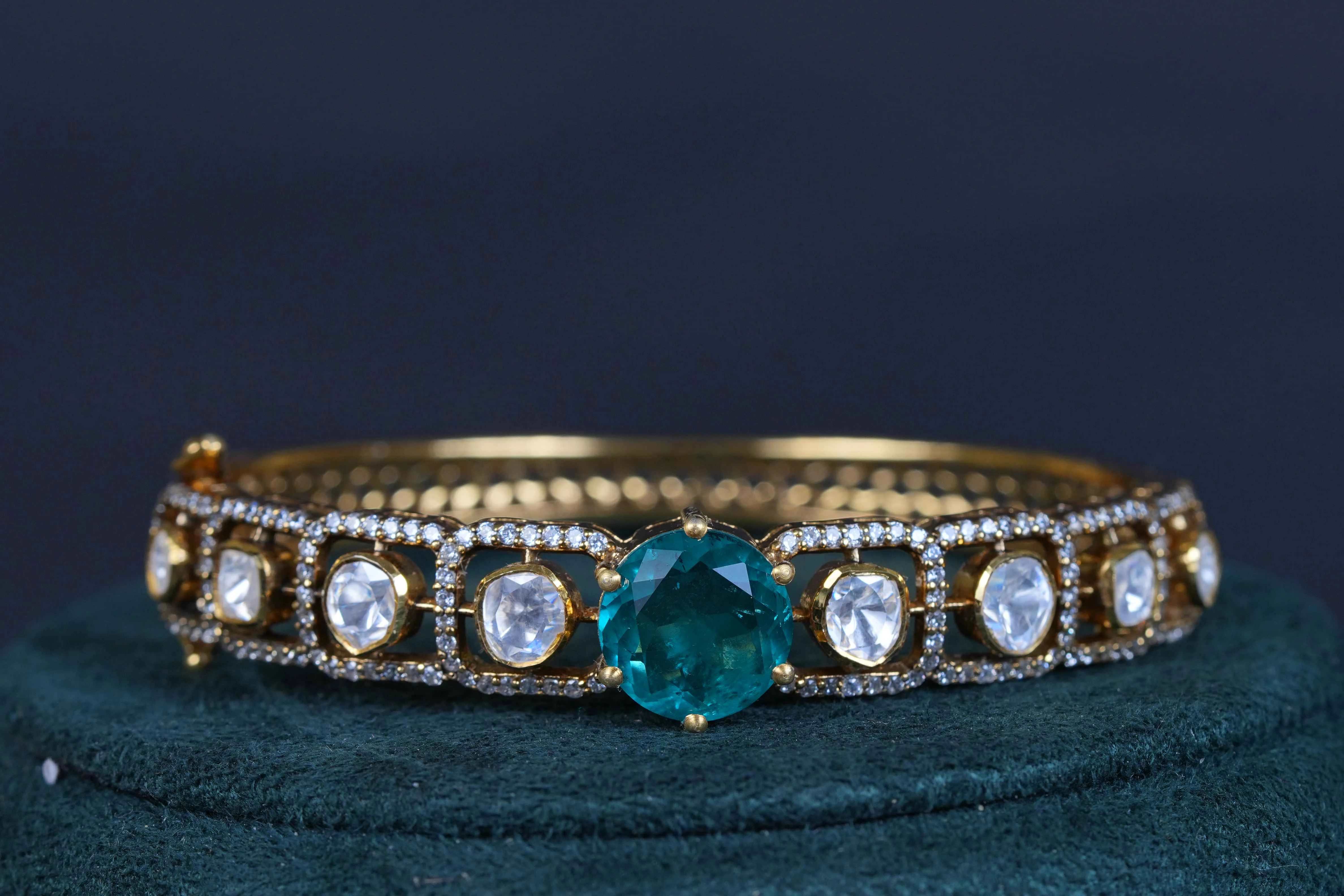 92.5 Sterling Silver Polki Emerald kada