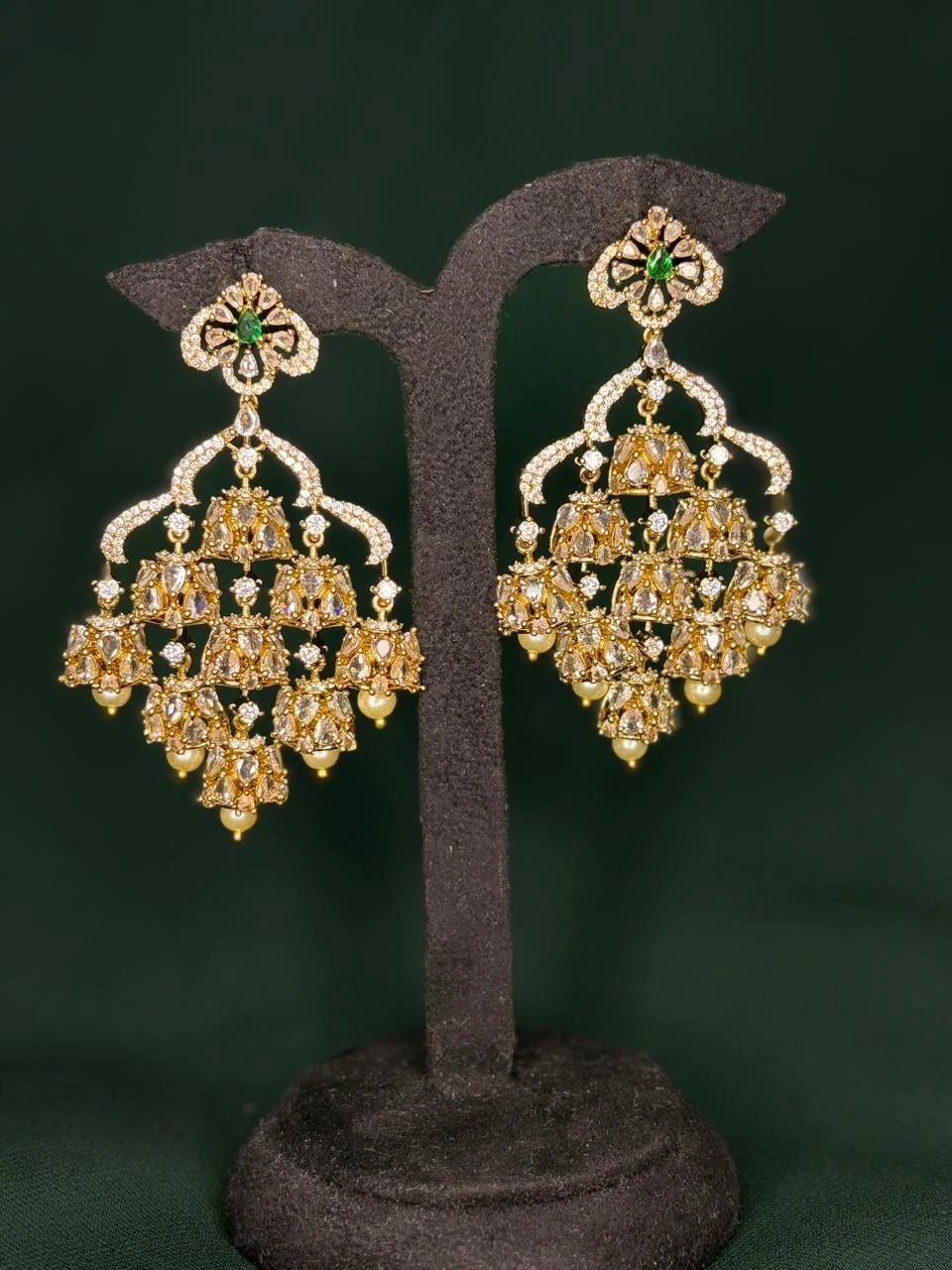 Royal Emerald Polki Chandbali Jhumka Earrings