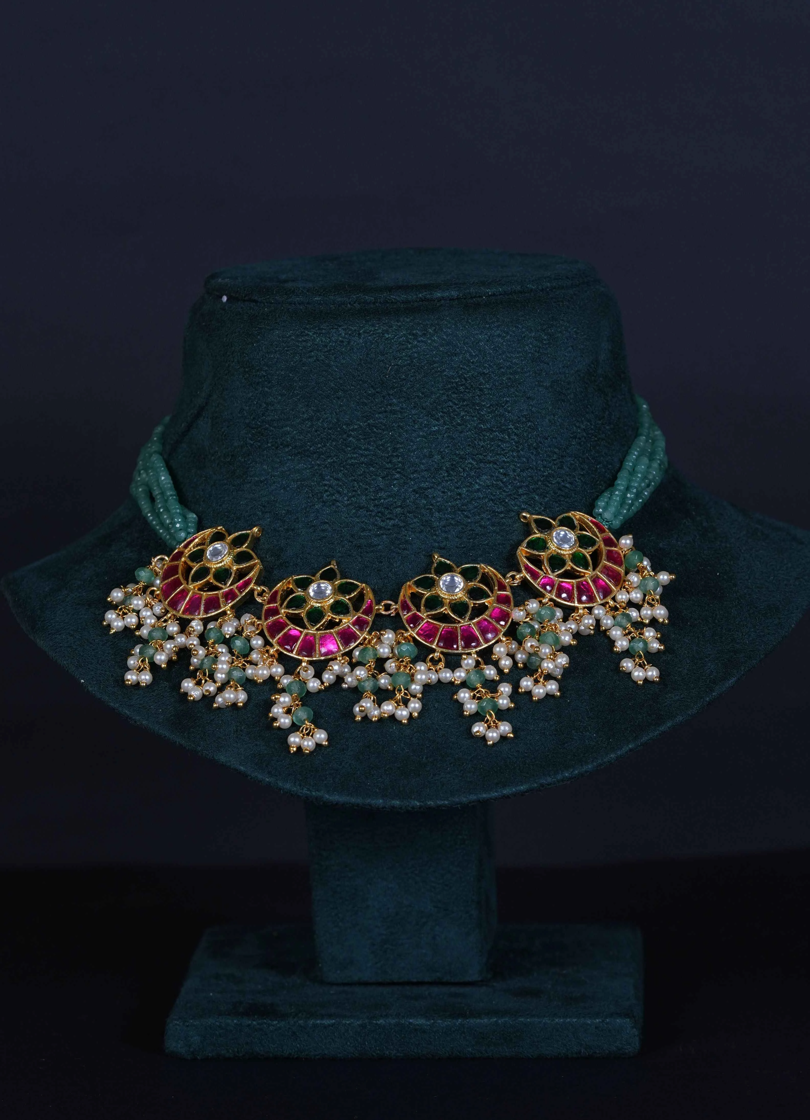 Jadau Kundan Green Beads Choker