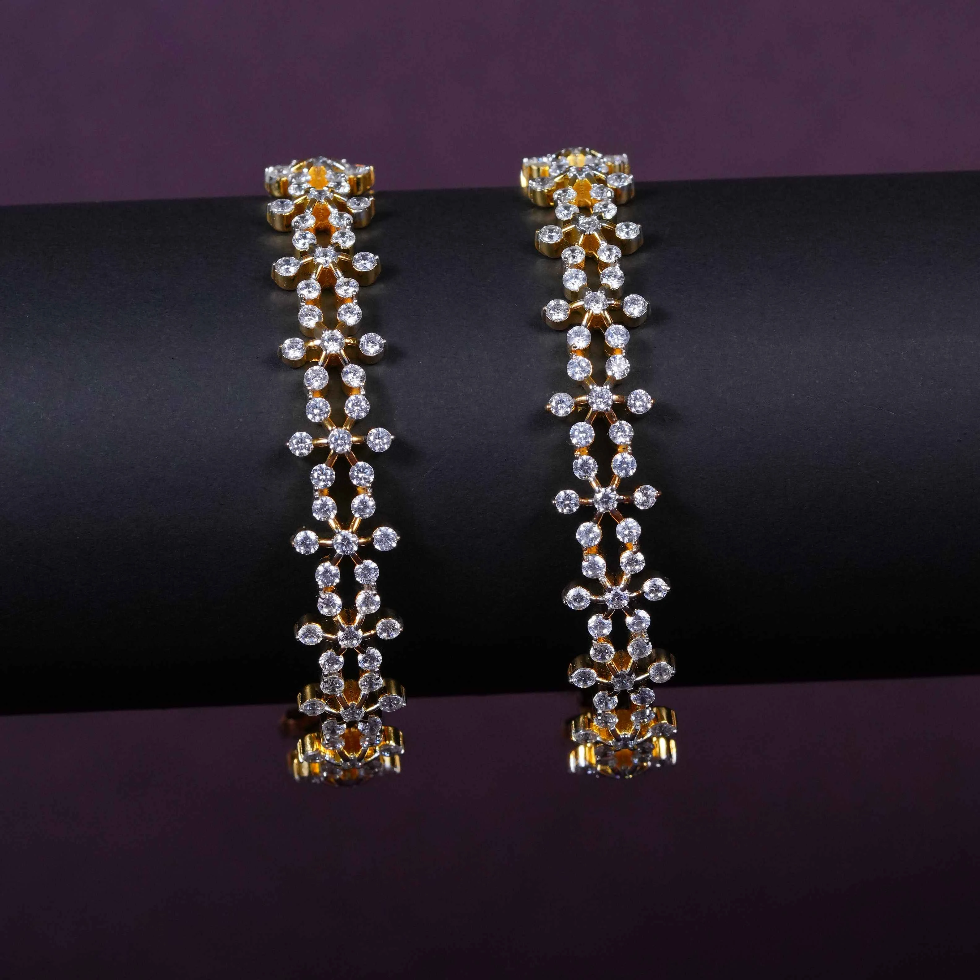 American Diamond Floral Cascade Statement Bangles