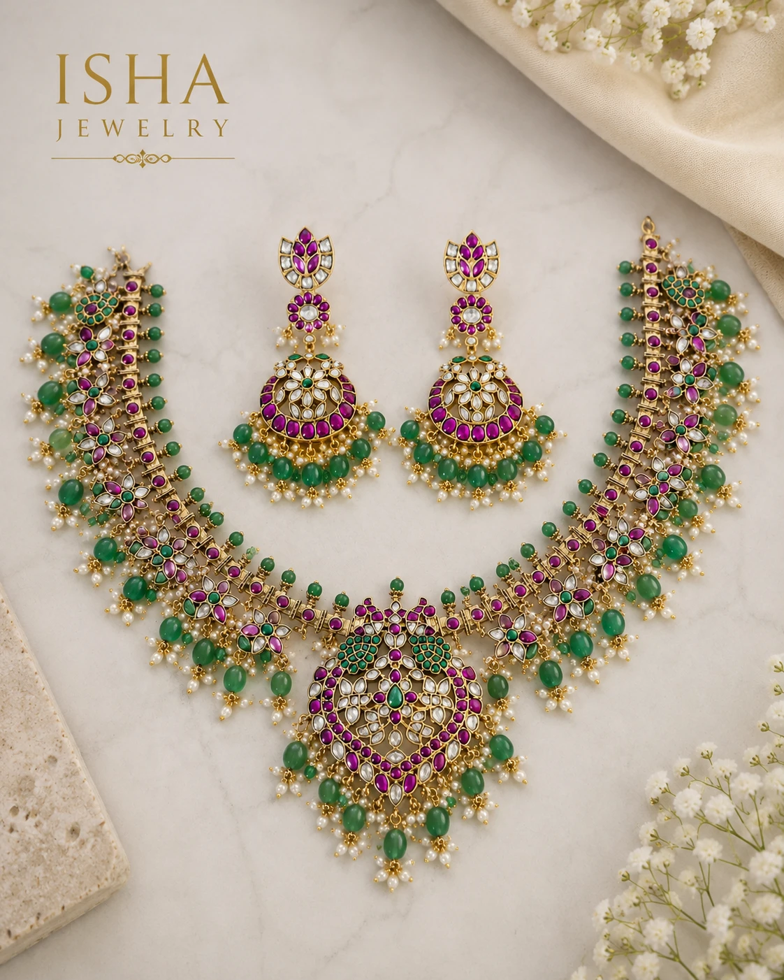Real Jada Kundan Guttapusalu Necklace Set