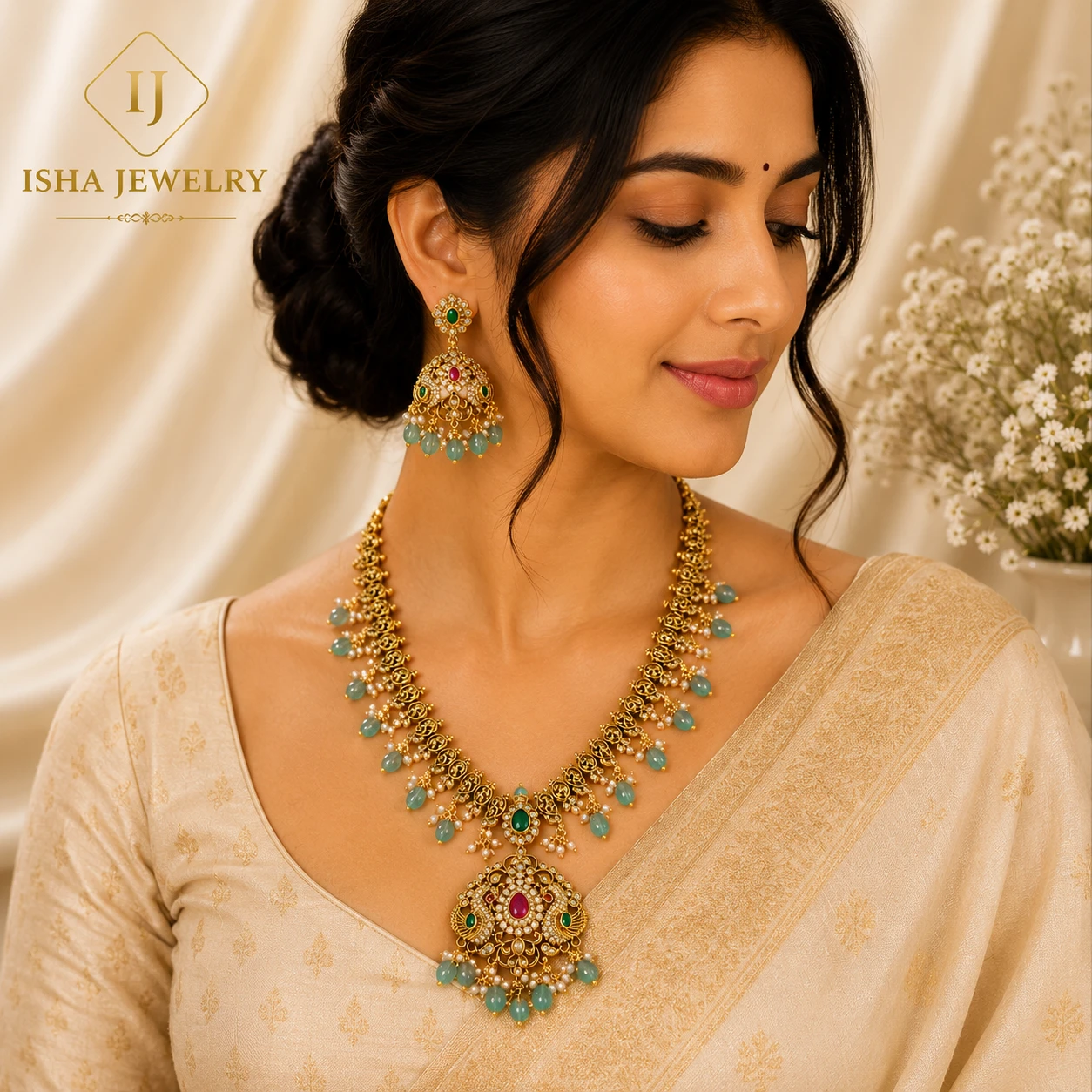Premium 1 Gram Gold Long Haram Necklace