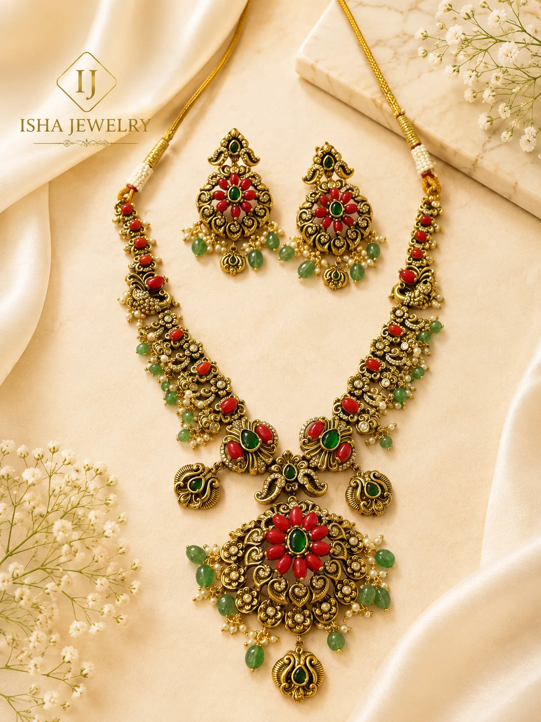 Premium Quality Coral Necklace with Nakshi Design