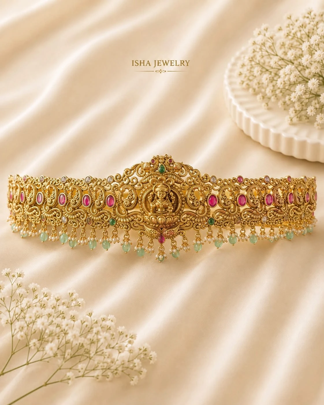 Premium Quality Gold Replica Necklace with Real Beads – 24K Gold Plated