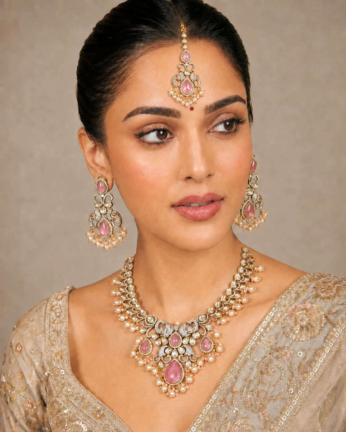 Premium Quality Moissanite & Pink Doublet Victorian Set