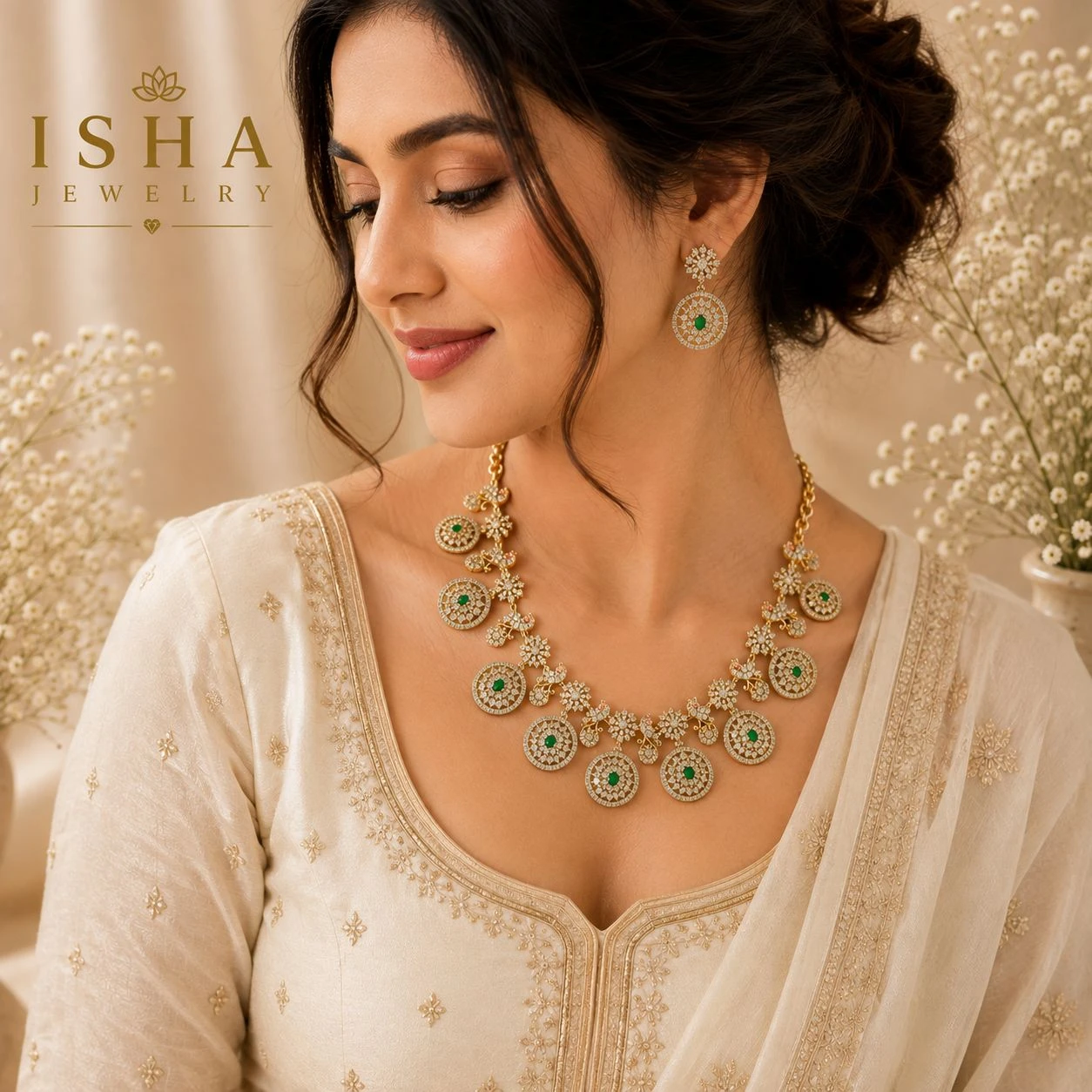 Bottu Style Diamond Replica Necklace Set