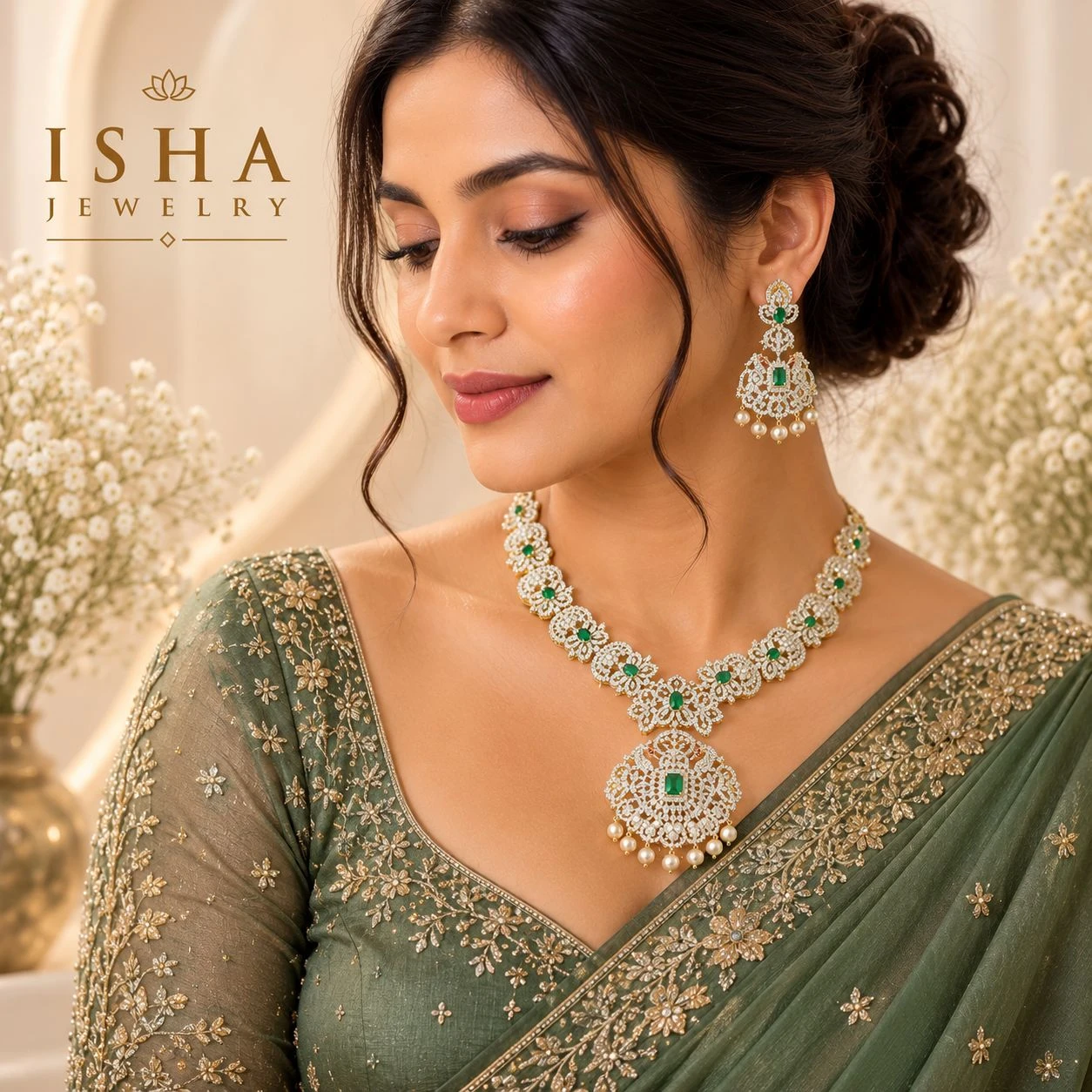 Diamond Replica Necklace with Earrings