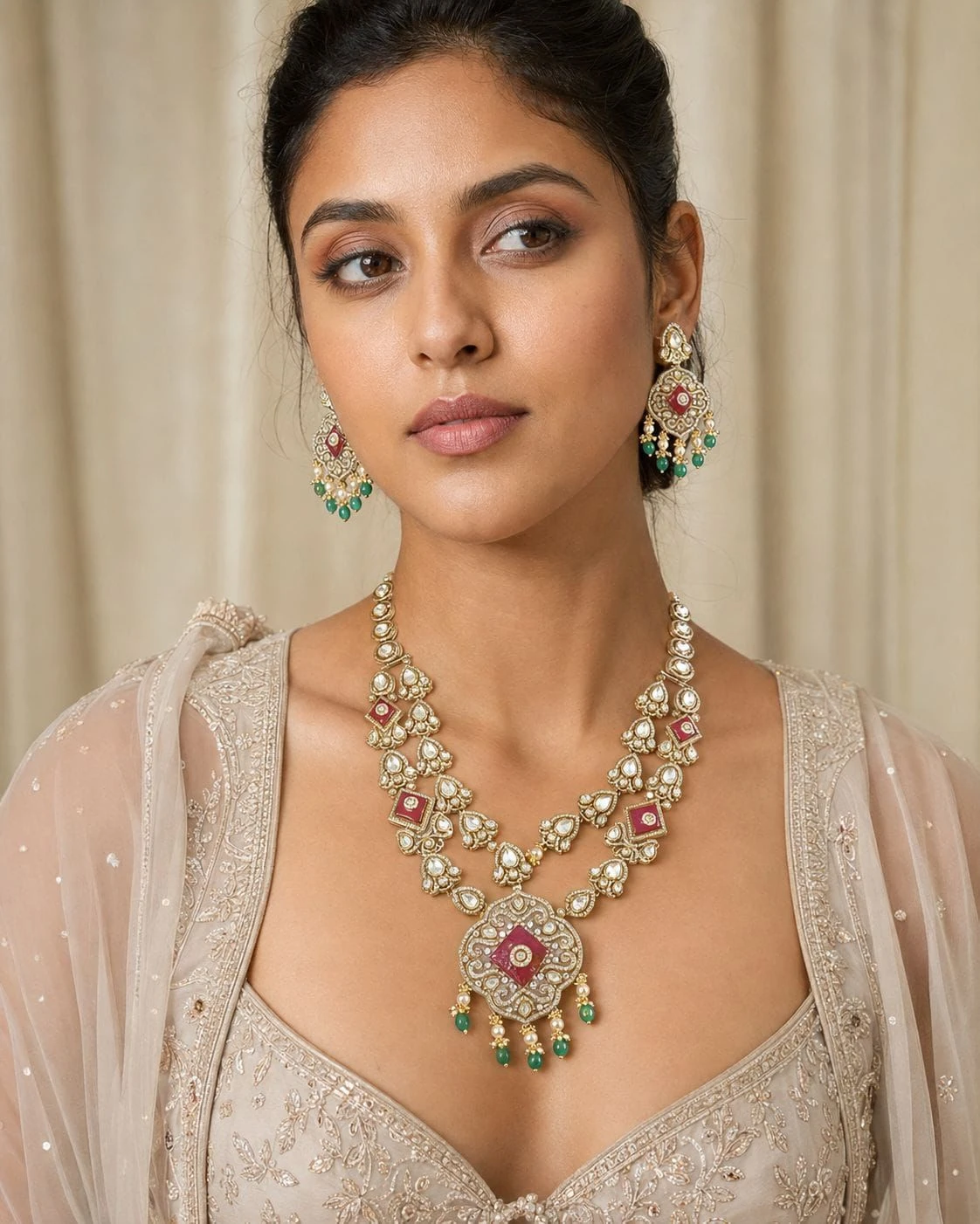 2-Layer Moissanite Haram with Earrings