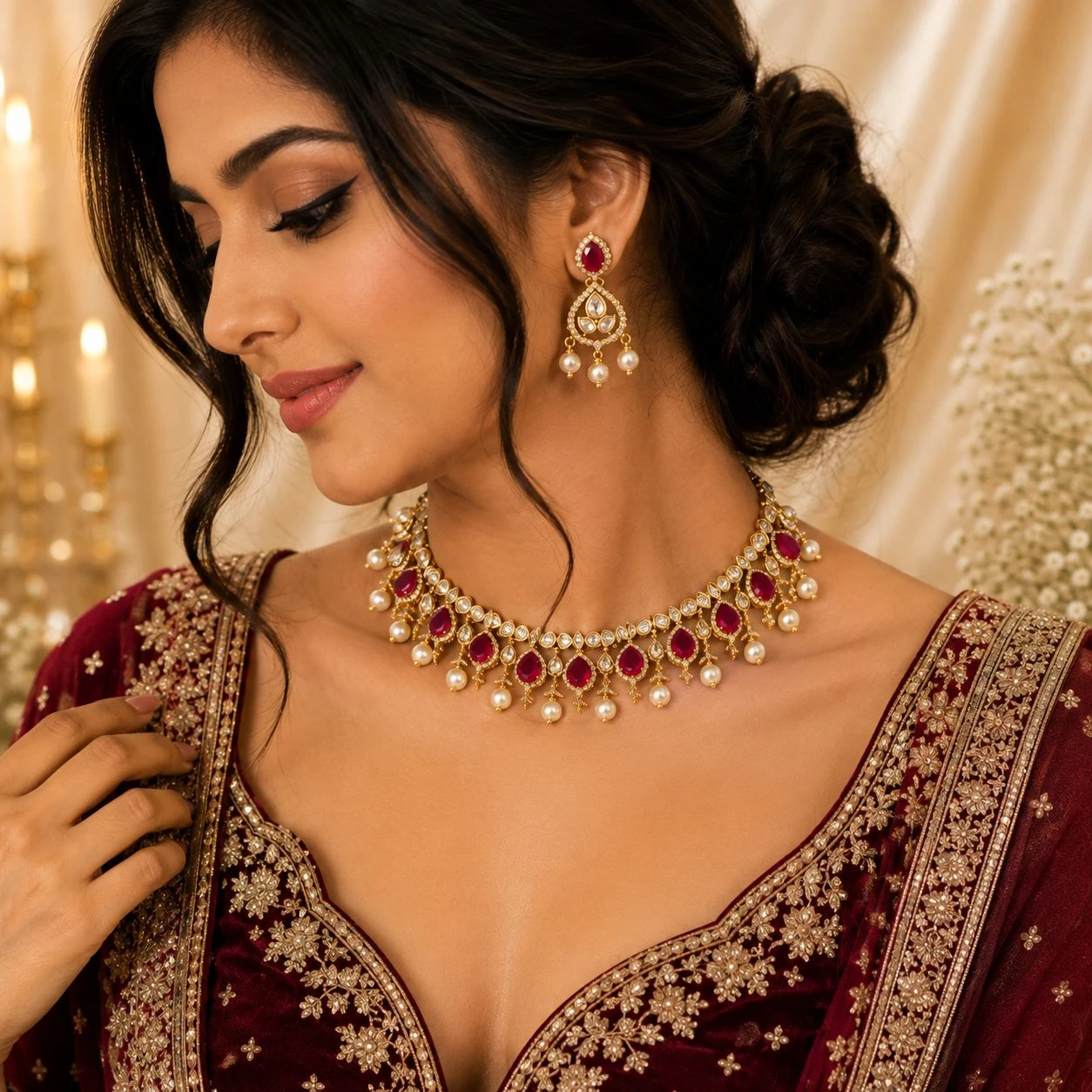 Premium Quality Polki & Ruby Set