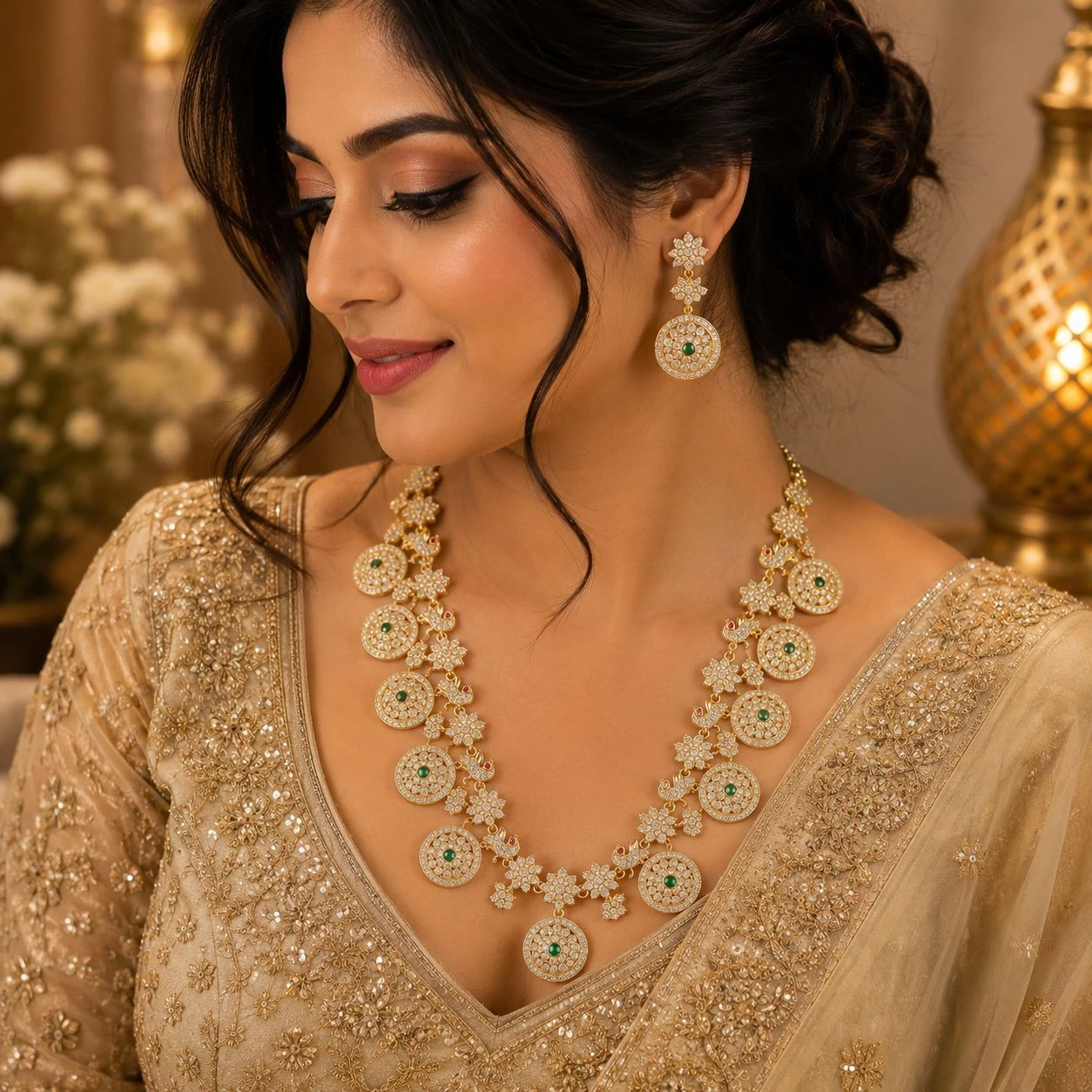 Diamond Replica Bottumala Necklace Set