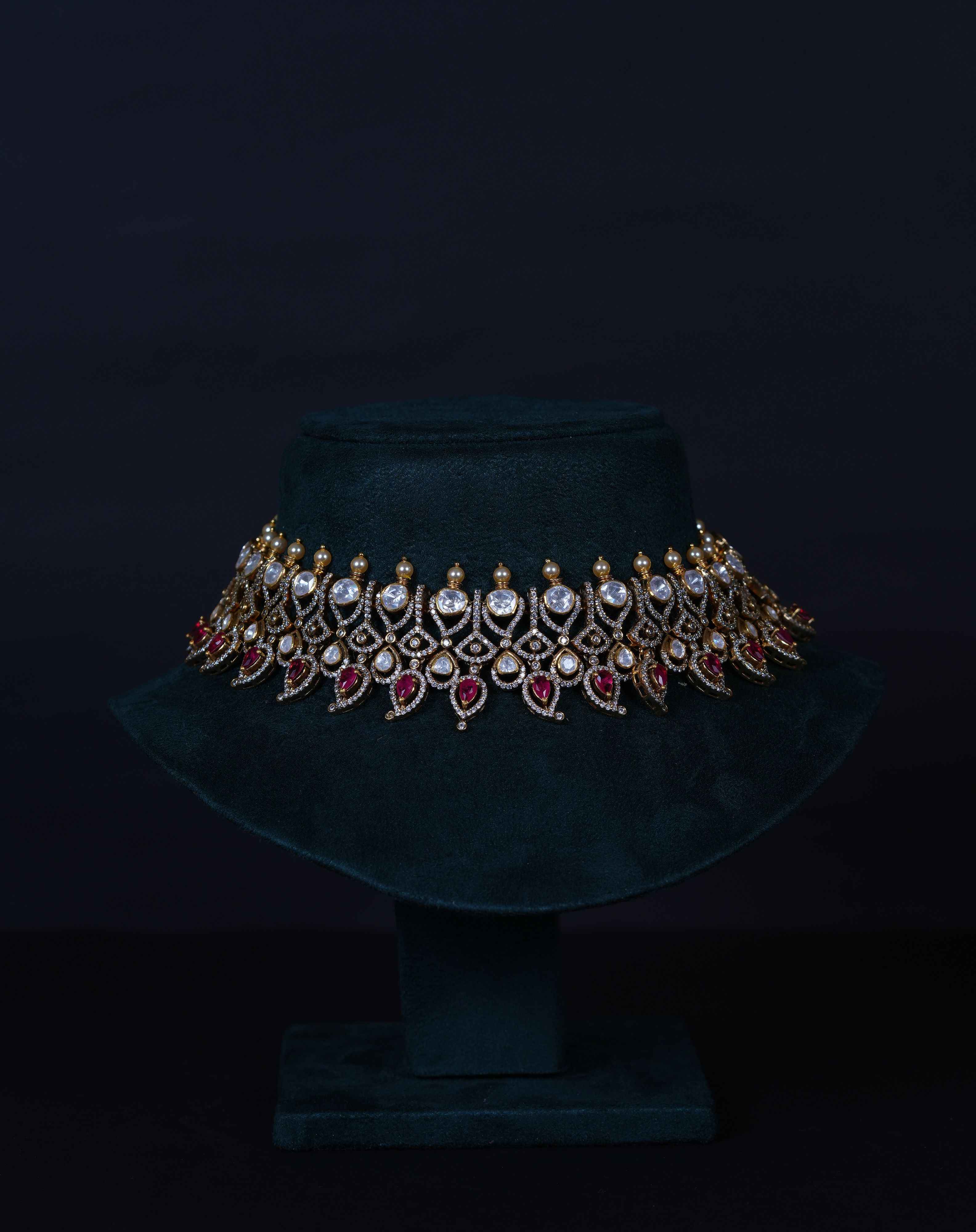 Polki Ruby Choker with Earrings in 92.5 Silver