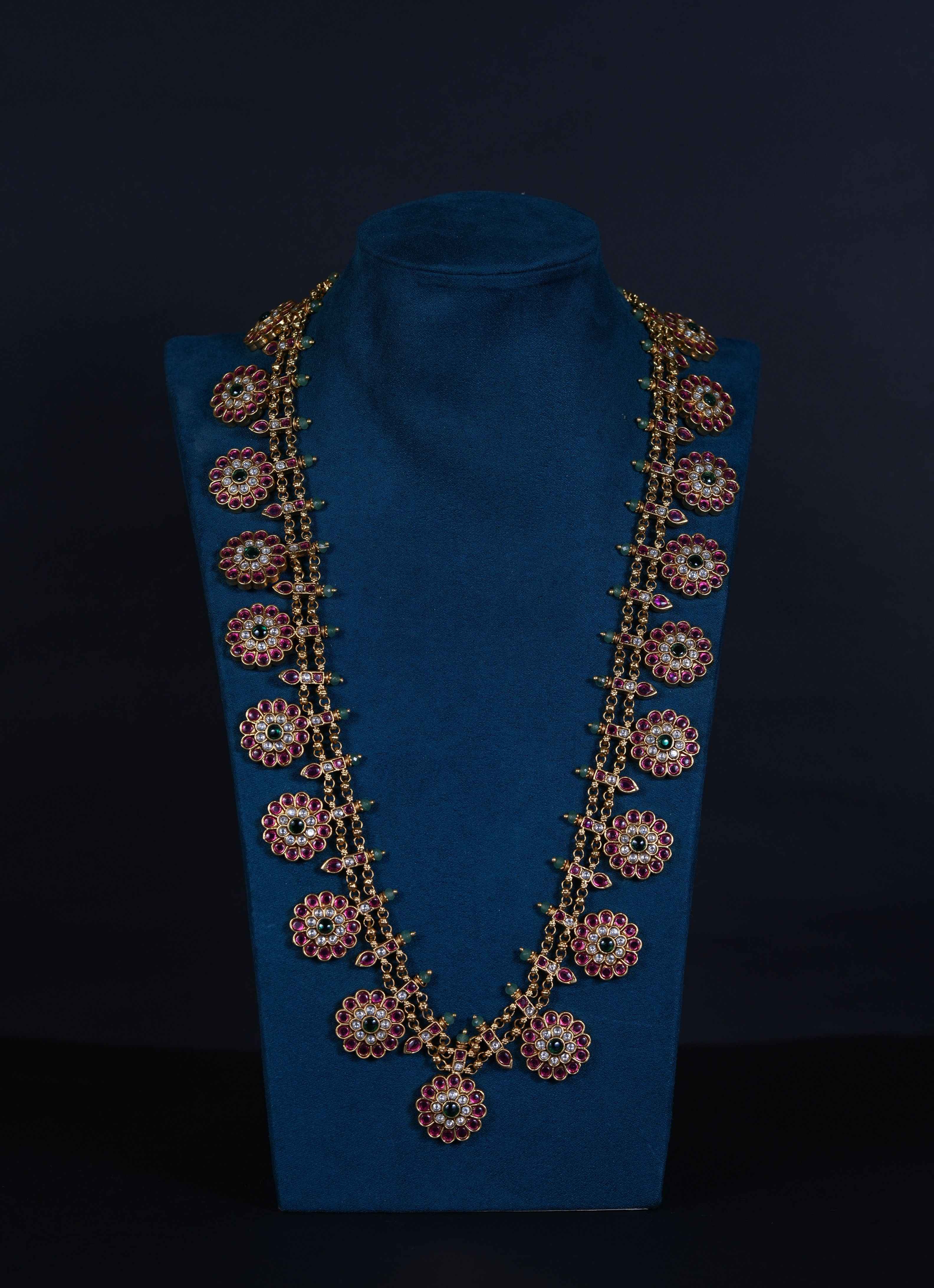 Temple Kempu Bottu Mala Set with Earrings