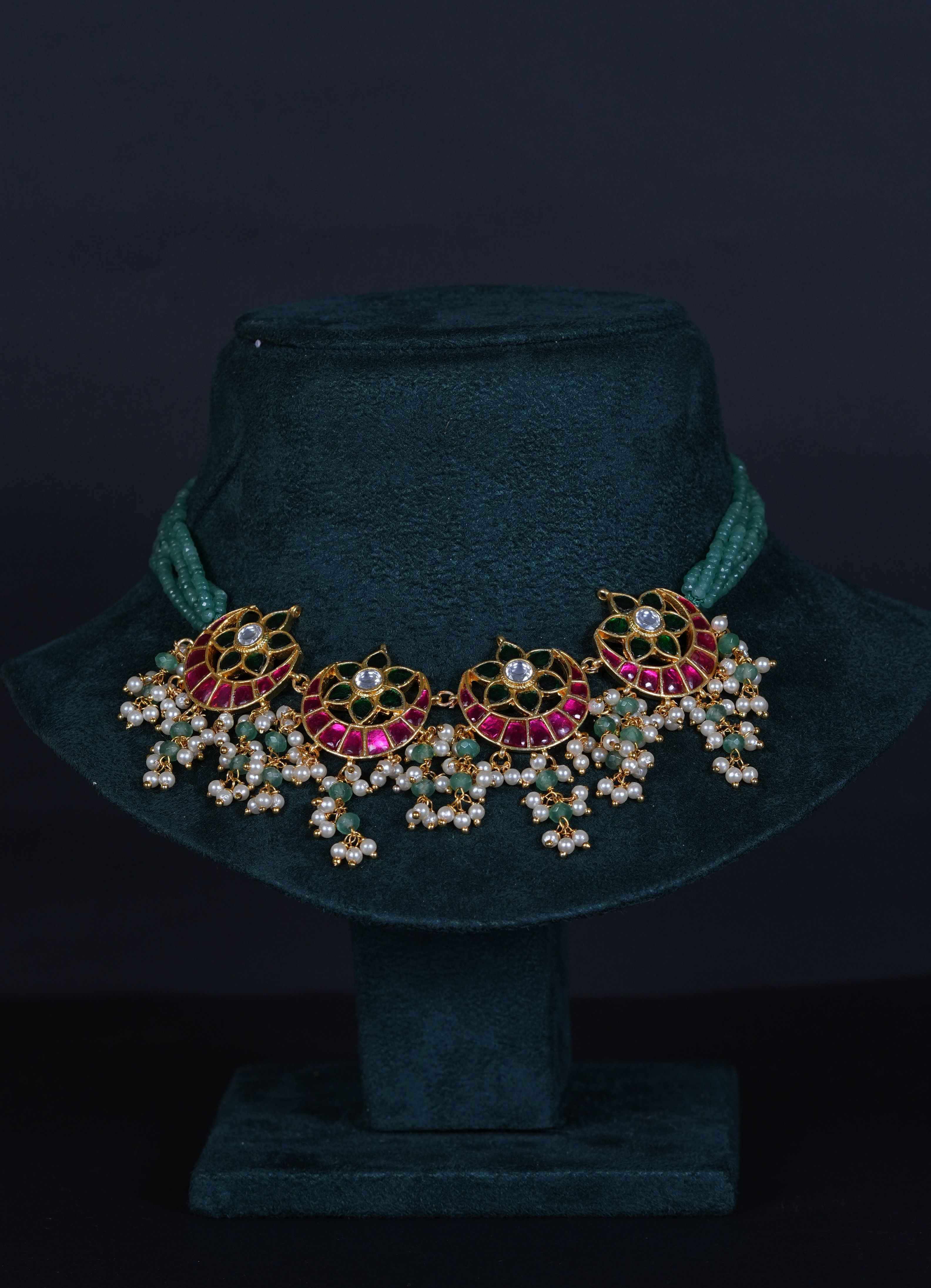 Jadau Kundan Green Beads Choker