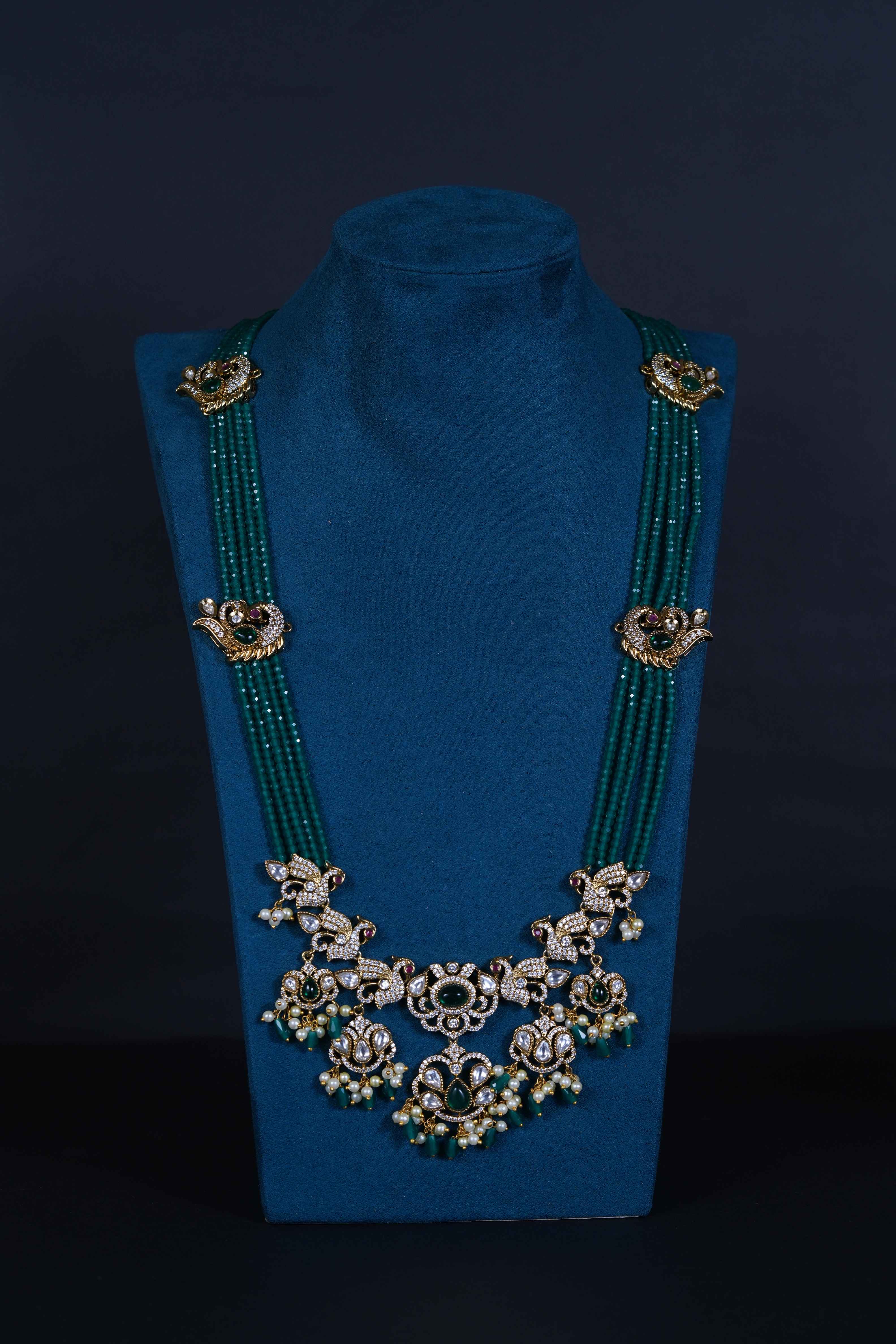 Victorian Pendant Haram Set with Green Beads & Earrings