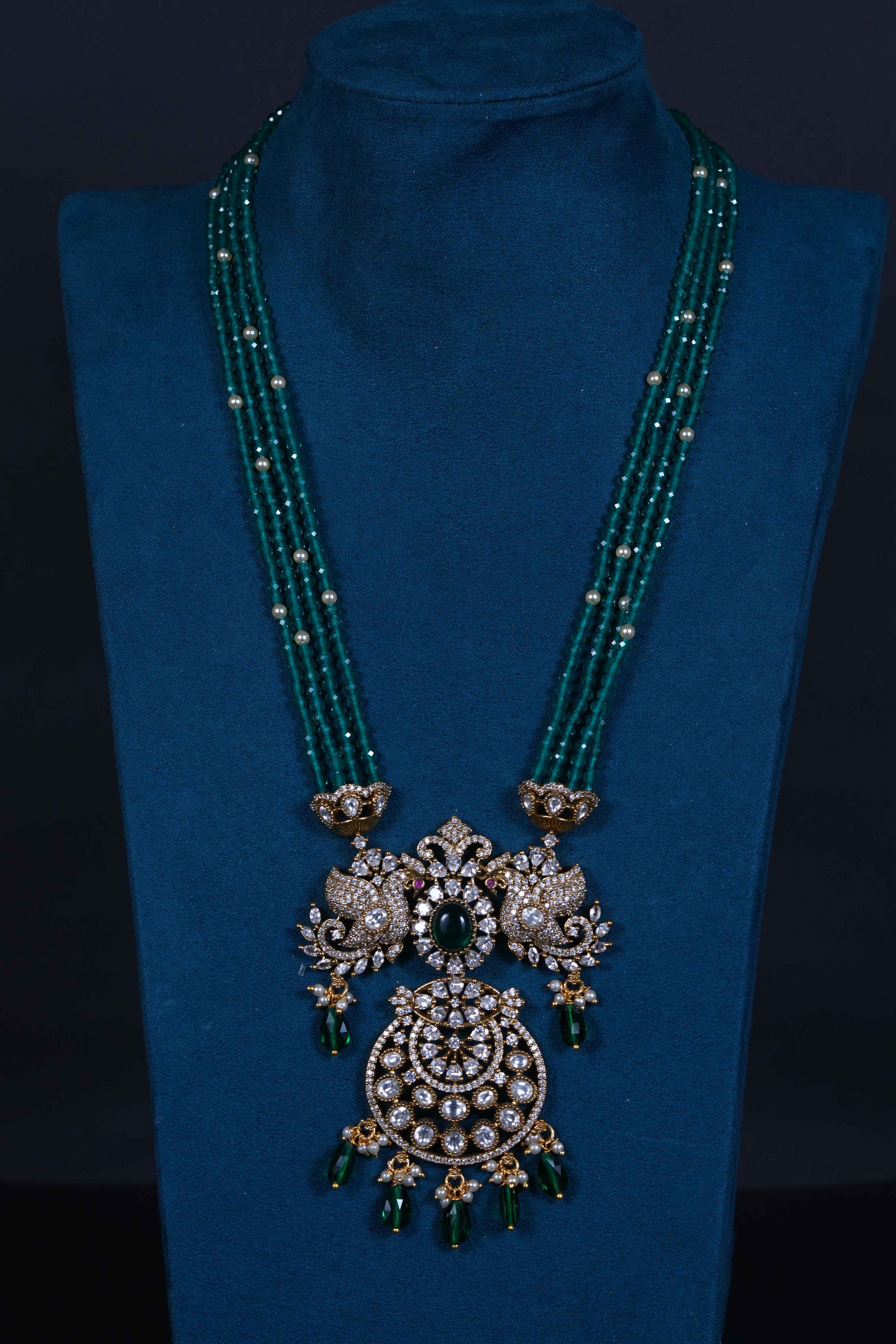Victorian Pendant Haram Set with Green Beads & Earrings