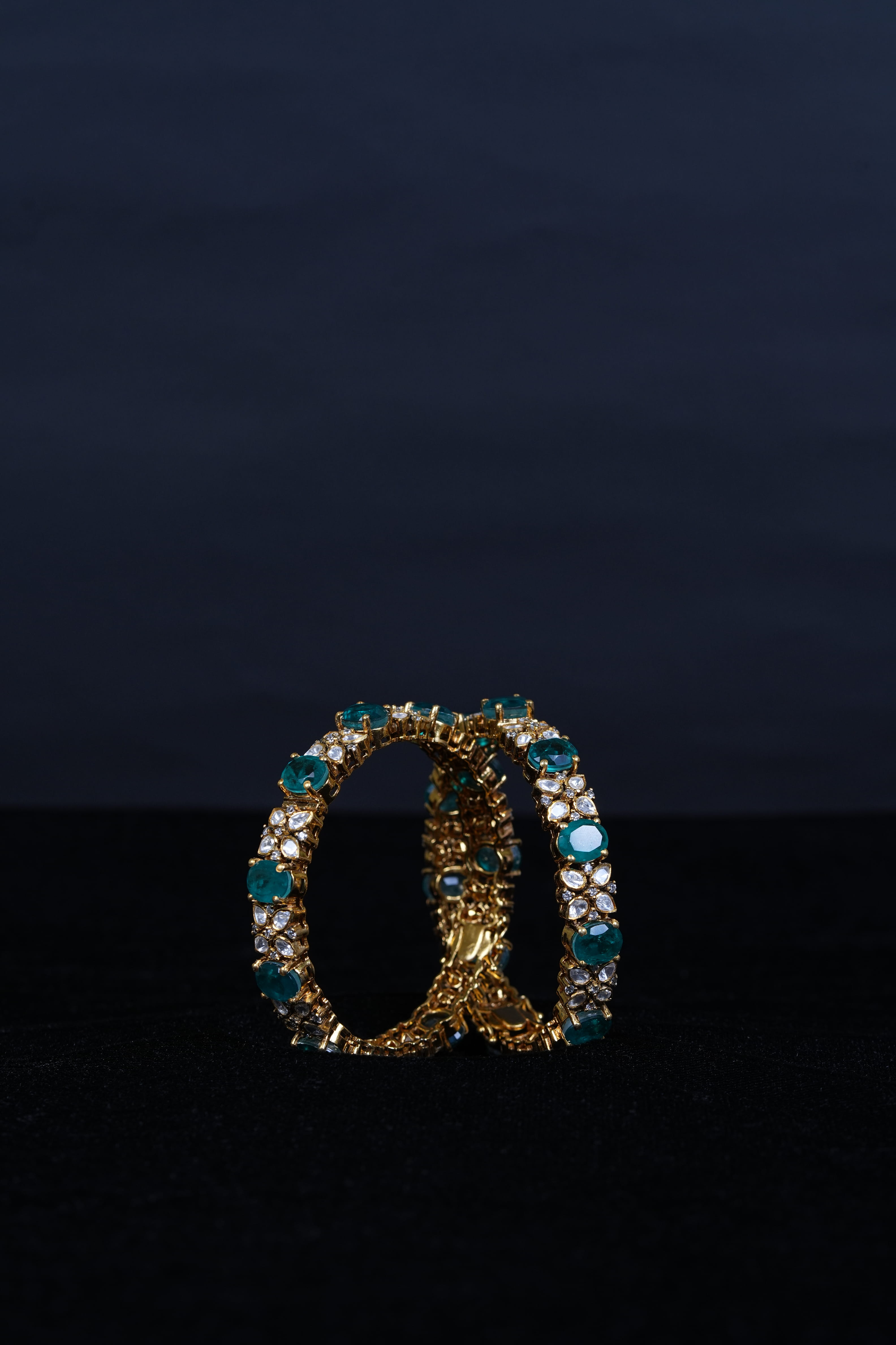 92.5 Sterling Silver Emerald  Kundan Openable Kada Bangles