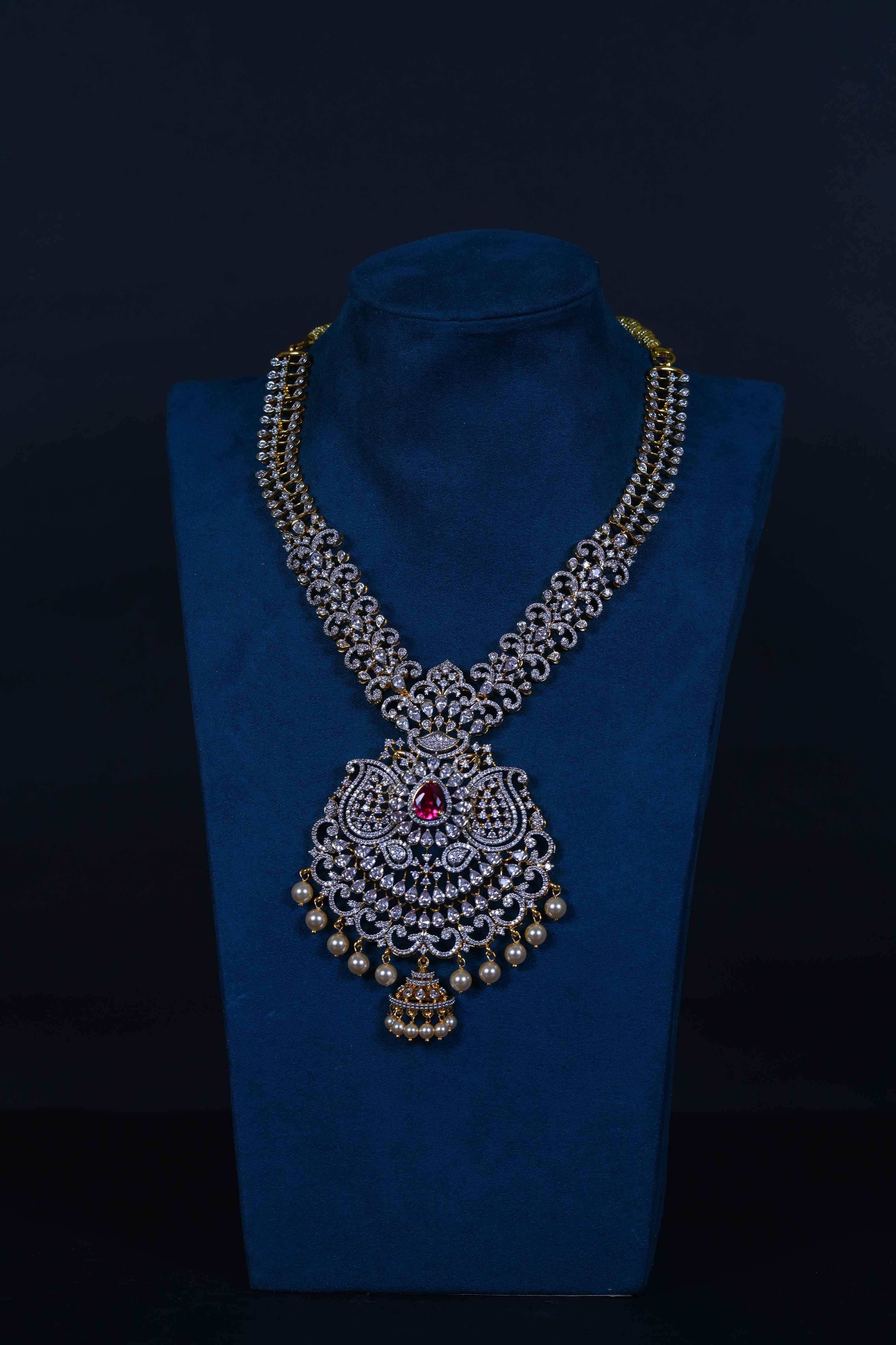 Victorian 3-Layered Emerald Polki Haram Set in 92.5 Sterling Silver