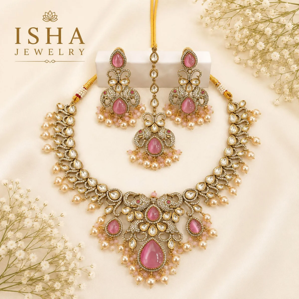 Premium Quality Moissanite & Pink Doublet Victorian Set